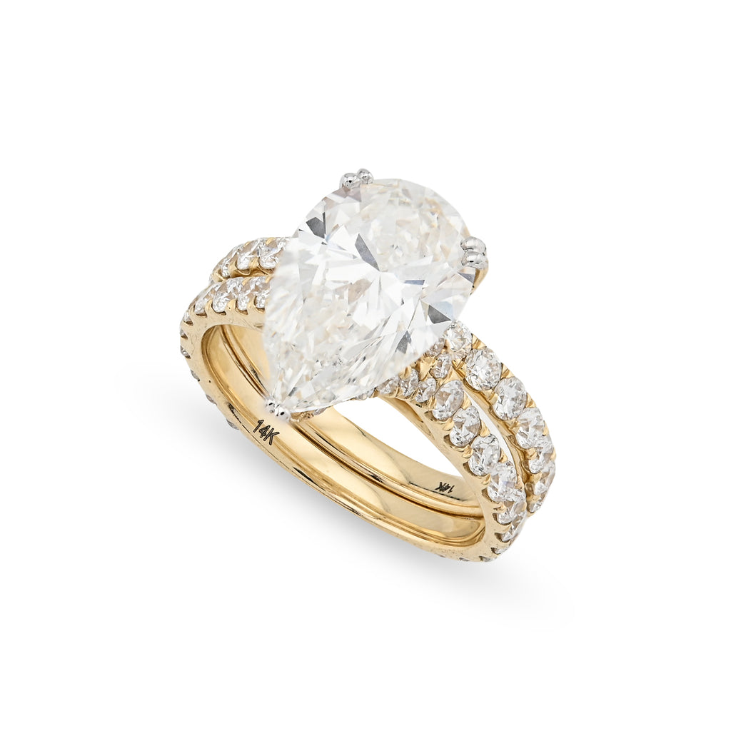 14K Yellow Gold 5.85 CT Teardrop Diamond Ring with Band for women