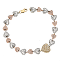 10K Yellow, White & Rose Gold 3 Tone 2CT Natural Diamond Heart Bracelet
