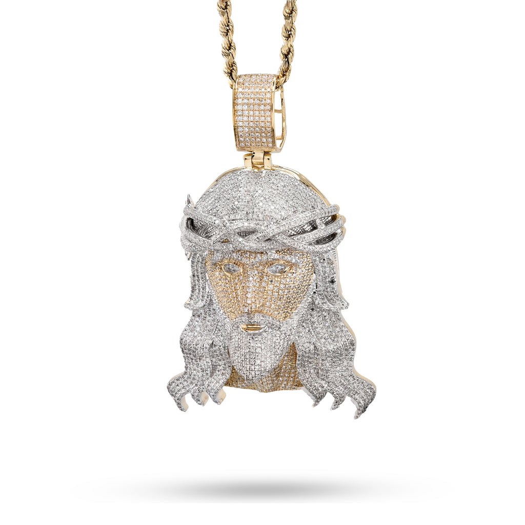 10K Yellow Gold 3.75 CT Natural Diamond Jesus Head Pendant Religious Men Charm