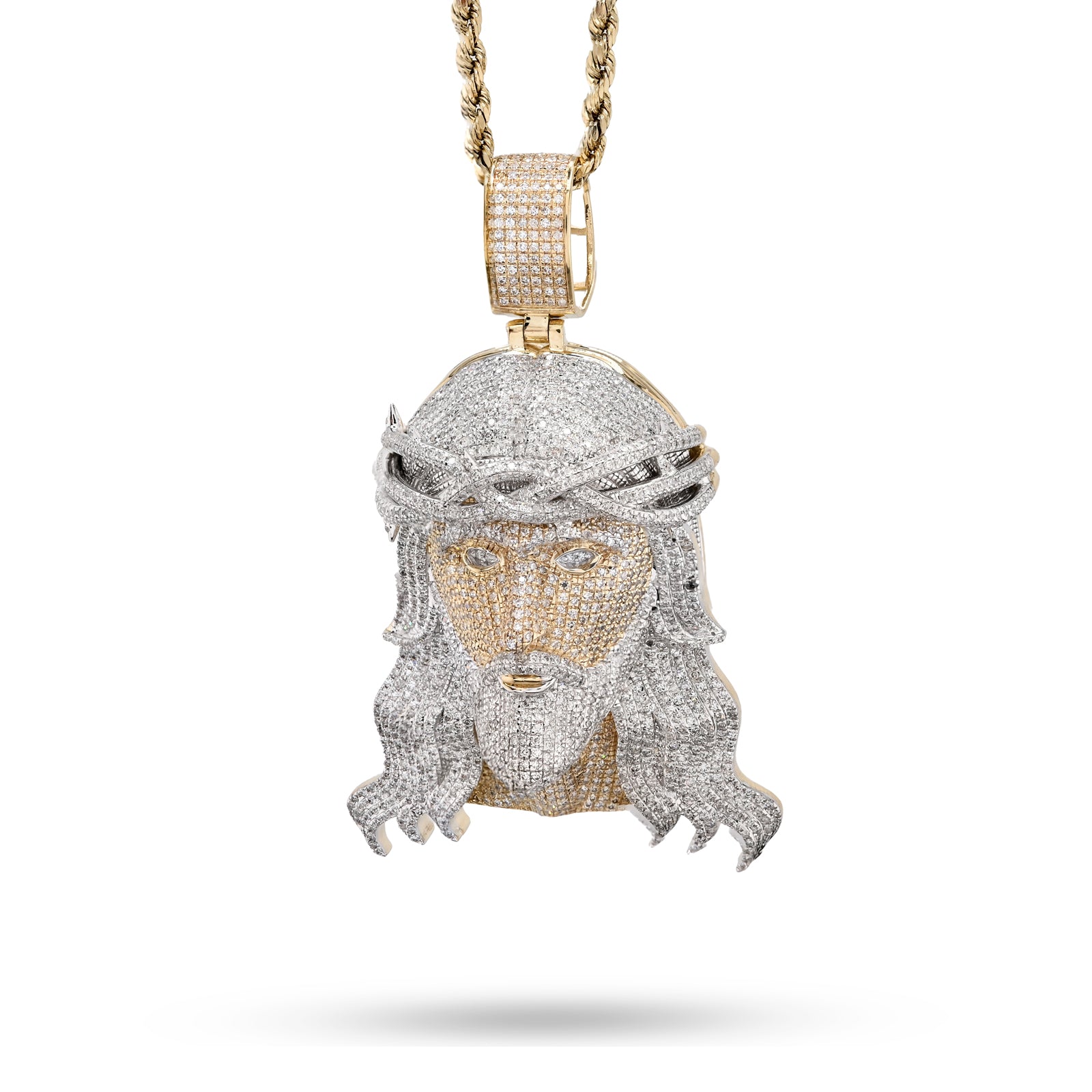 10K Yellow Gold 3.75 CT Natural Diamond Jesus Head Pendant Religious Men Charm