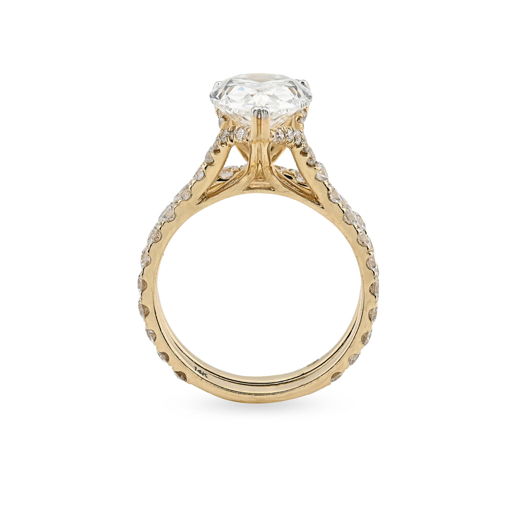 14K Yellow Gold 5.85 CT Teardrop Diamond Ring with Band for women