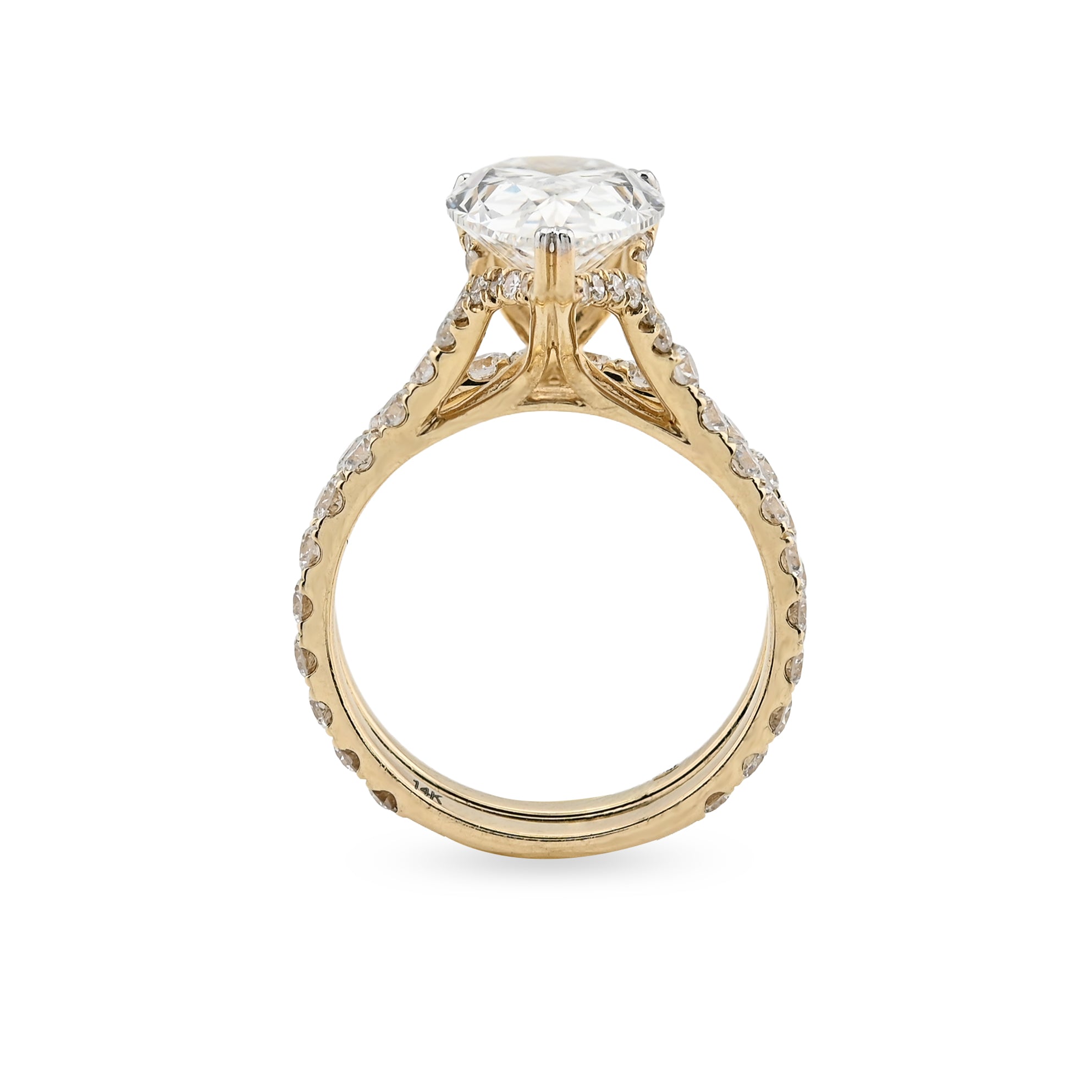 14K Yellow Gold 5.85 CT Teardrop Diamond Ring with Band for women