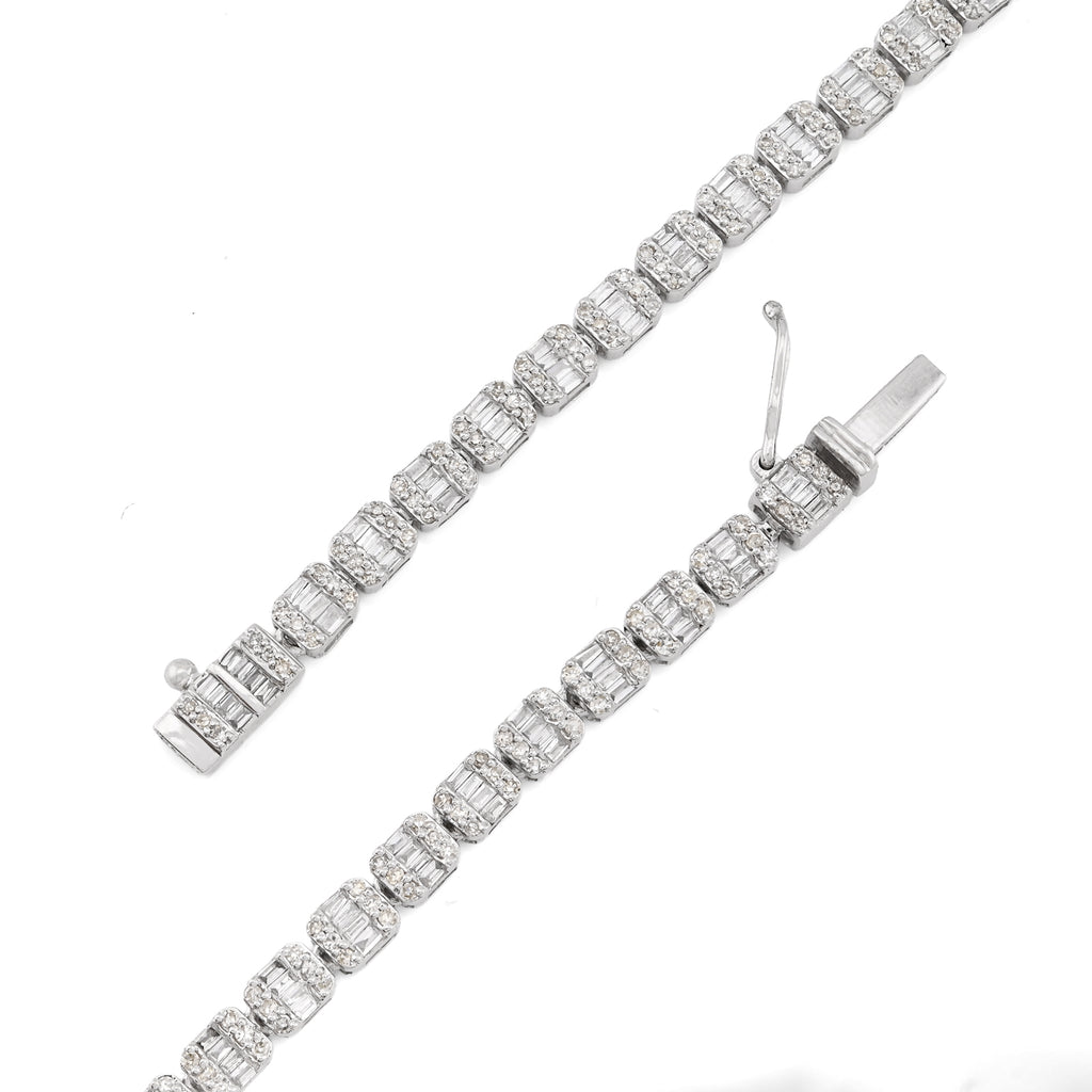10K White Gold 5.48 CT Round & baguette Natural Diamond Butterfly Tennis Chain 18" Women Necklace 26.5 g