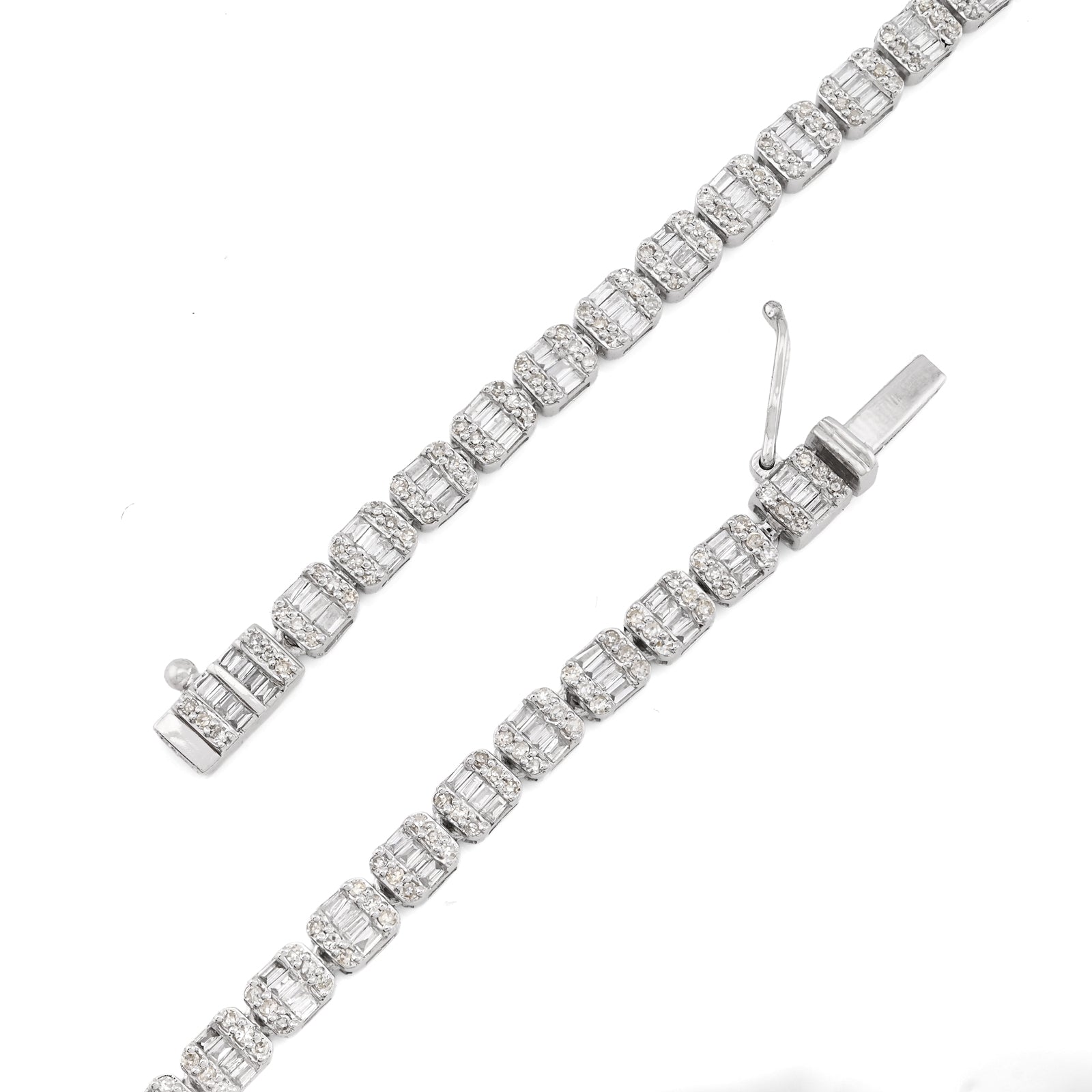 10K White Gold 5.48 CT Round & baguette Natural Diamond Butterfly Tennis Chain 18" Women Necklace 26.5 g