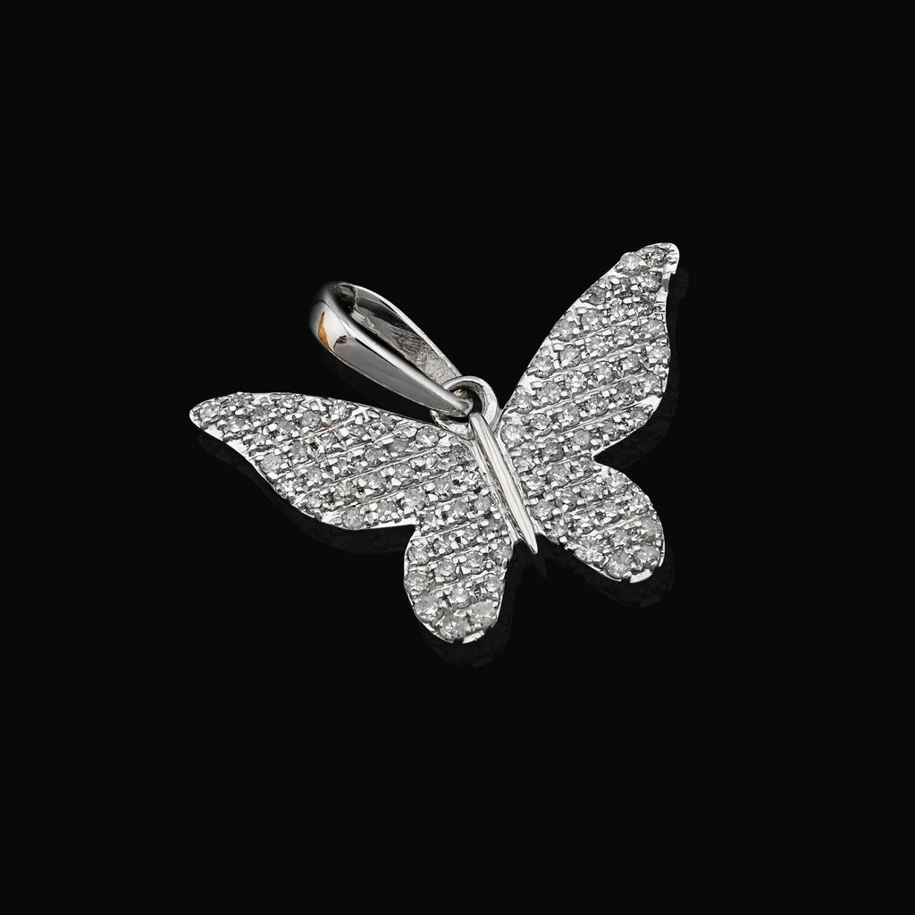 10K White Gold 0.26CT Natural Diamond Butterfly pendant Women Charm