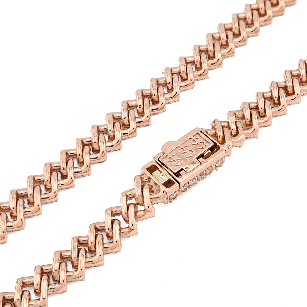 10K Rose Gold 18 CT Natural Diamond 8 MM Cuban link Chain 21" Men Women Necklace