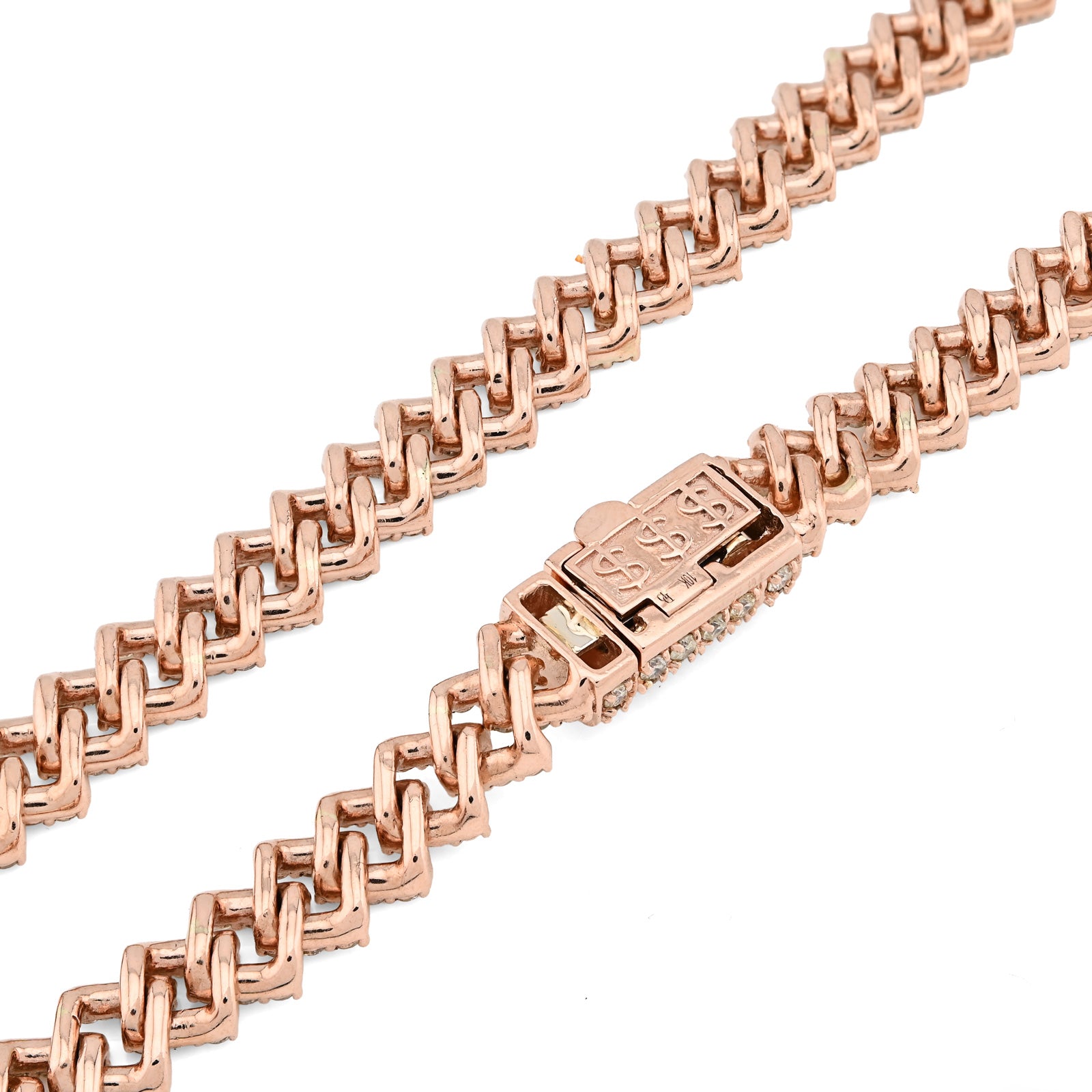 10K Rose Gold 18 CT Natural Diamond 8 MM Cuban link Chain 21" Men Women Necklace