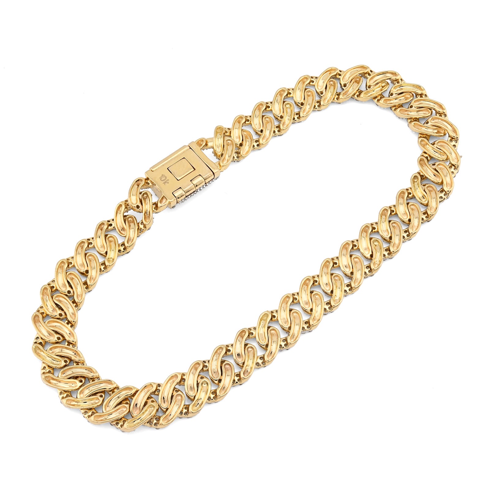 10K Yellow Gold 3.8 CT Natural Diamond Cuban Link Men's Bracelet 8 MM 8"