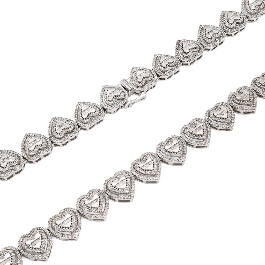 925 Sterling Silver 6 CT Natural Diamond Heart Shape link Necklace Women Chain