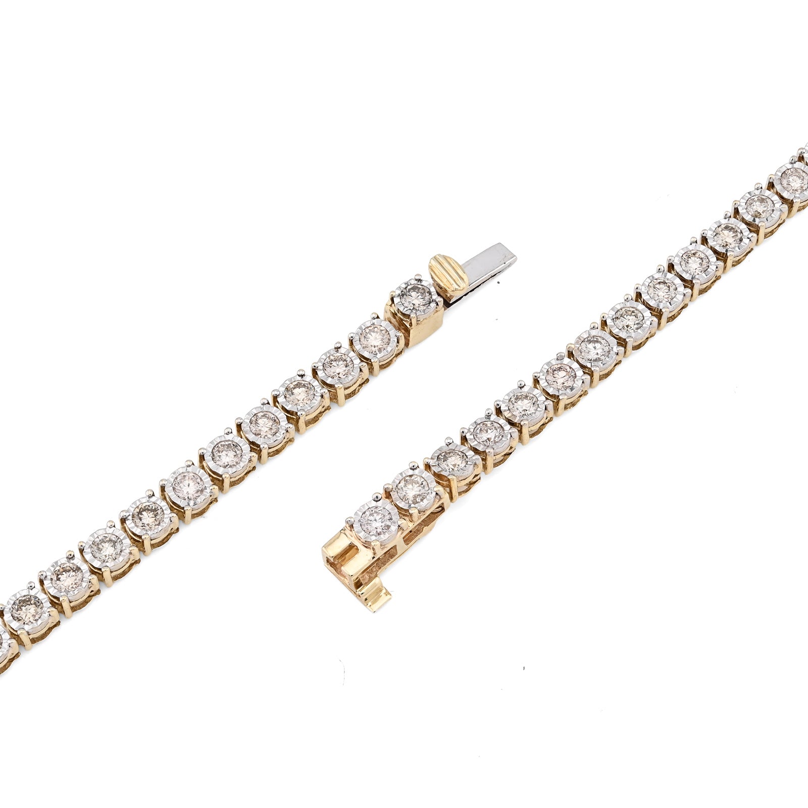 10K Yellow Gold 9.50 CT Natural Diamond Illusion Set Tennis Chain 3 MM 24" Men Necklace