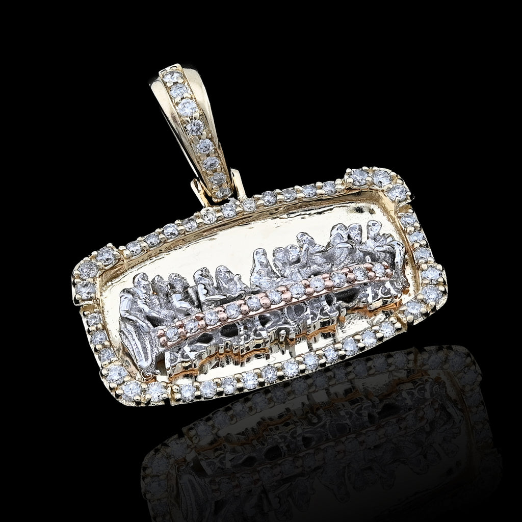 10K Yellow Gold 0.94 CT Round Natural Diamond Last Supper Pendant Men Women 22.1 MM Charm 4.2 g