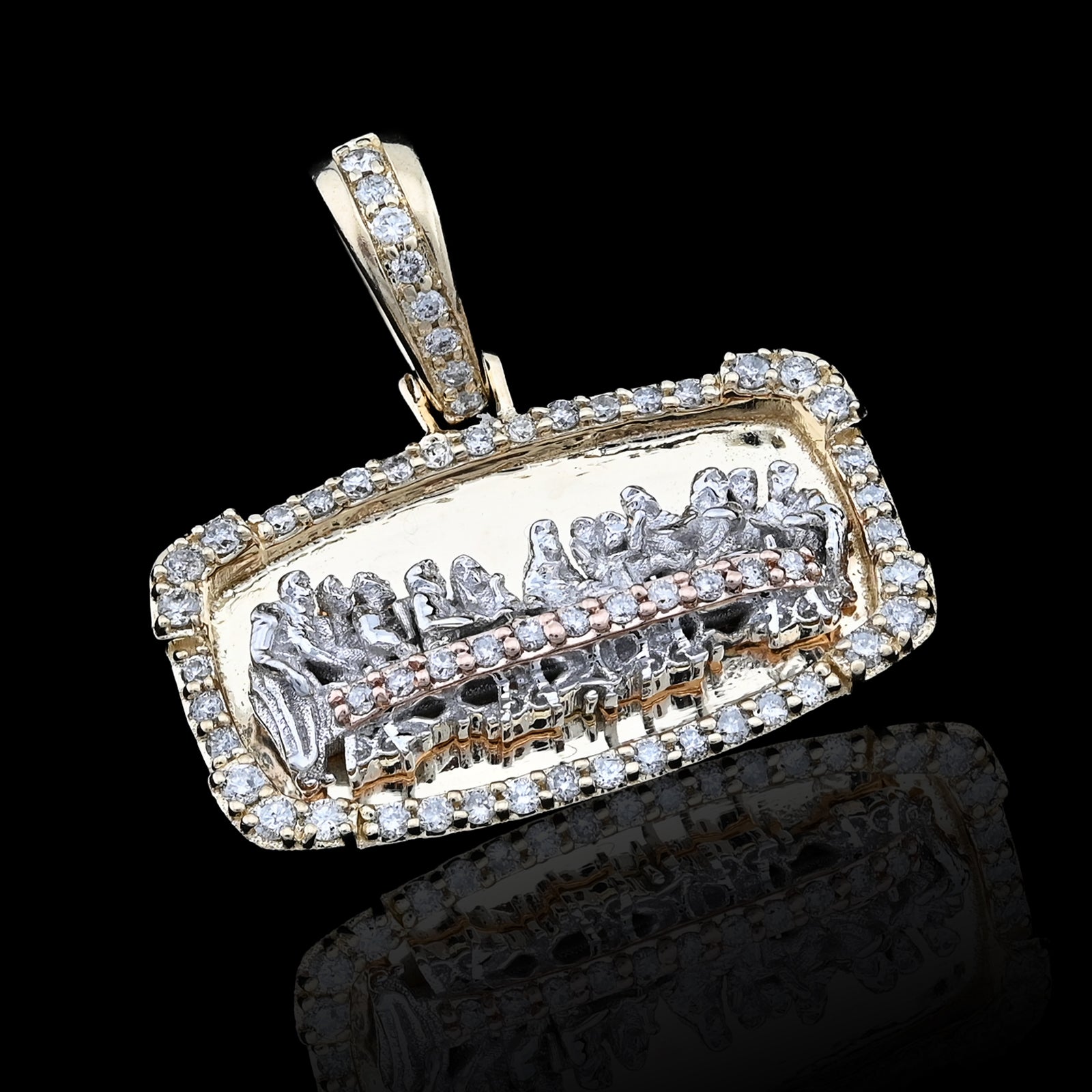 10K Yellow Gold 0.94 CT Round Natural Diamond Last Supper Pendant Men Women 22.1 MM Charm 4.2 g