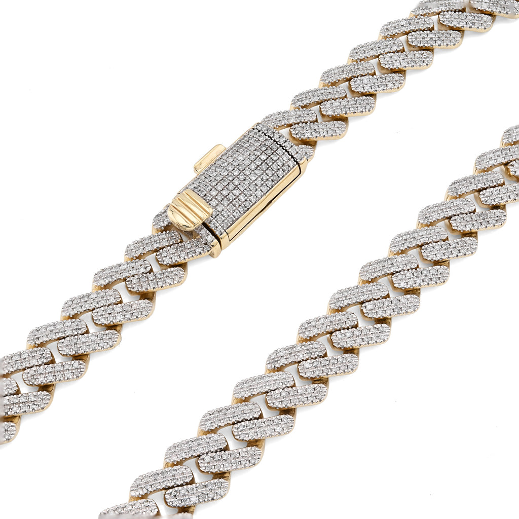 10K Yellow Gold 6.74 CT Natural Diamond 11 MM Cuban Link Chain 18" Men Necklace