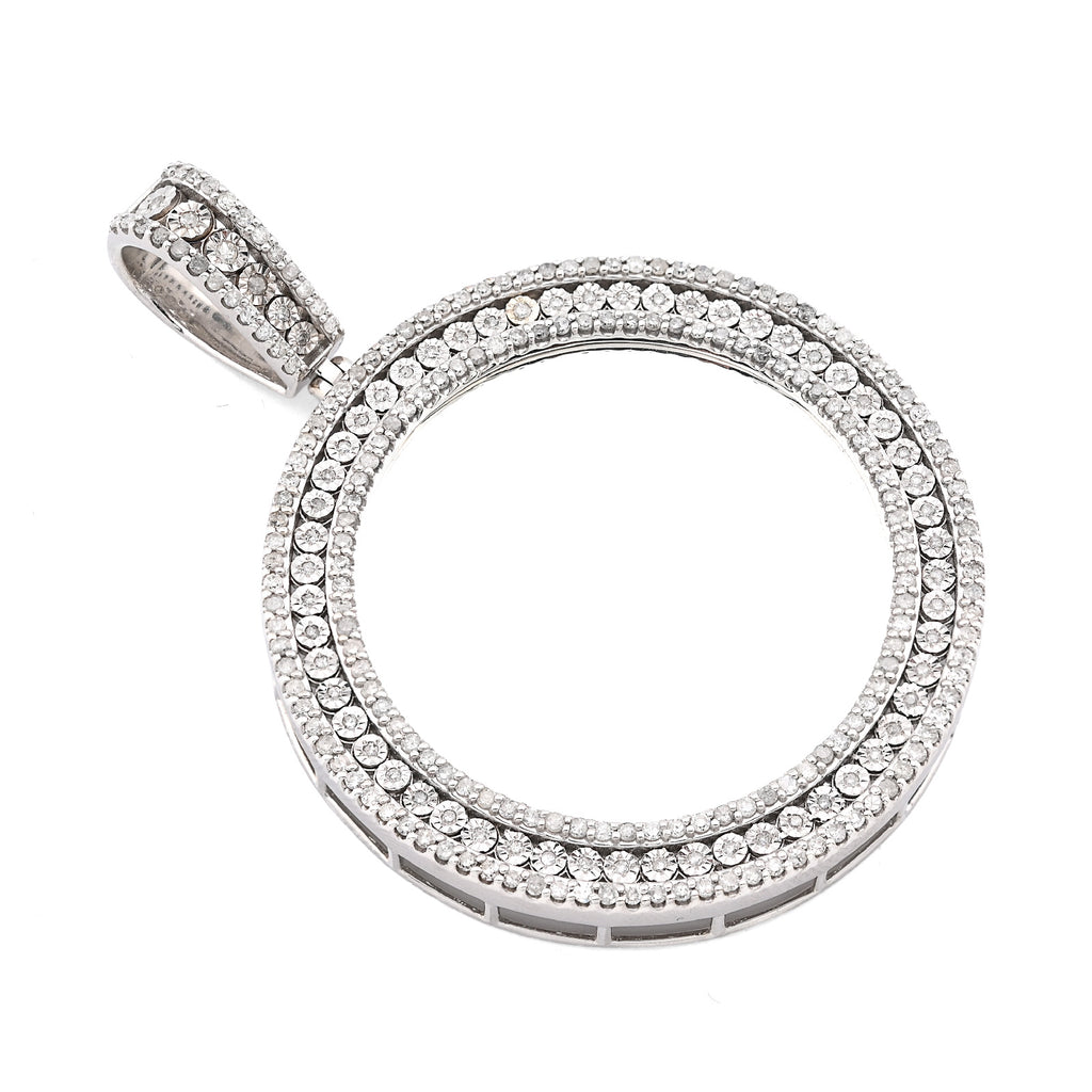 925 1.90CT Natural Diamond Round Picture Charm Memory Pendant Men Women 2.5"