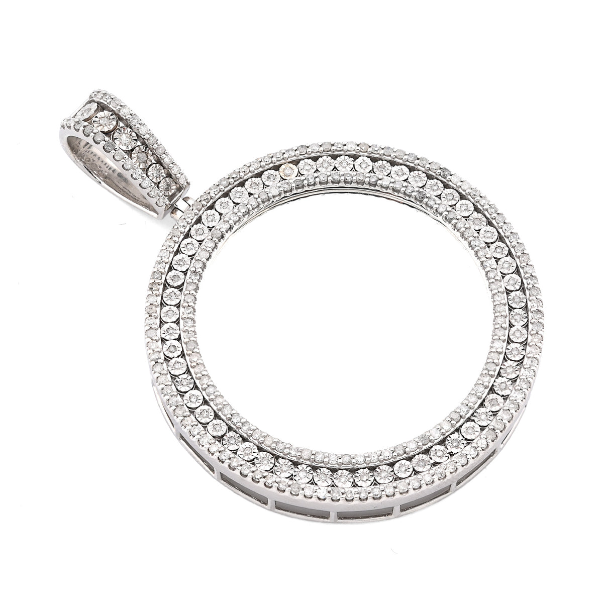 925 1.90CT Natural Diamond Round Picture Charm Memory Pendant Men Women 2.5"