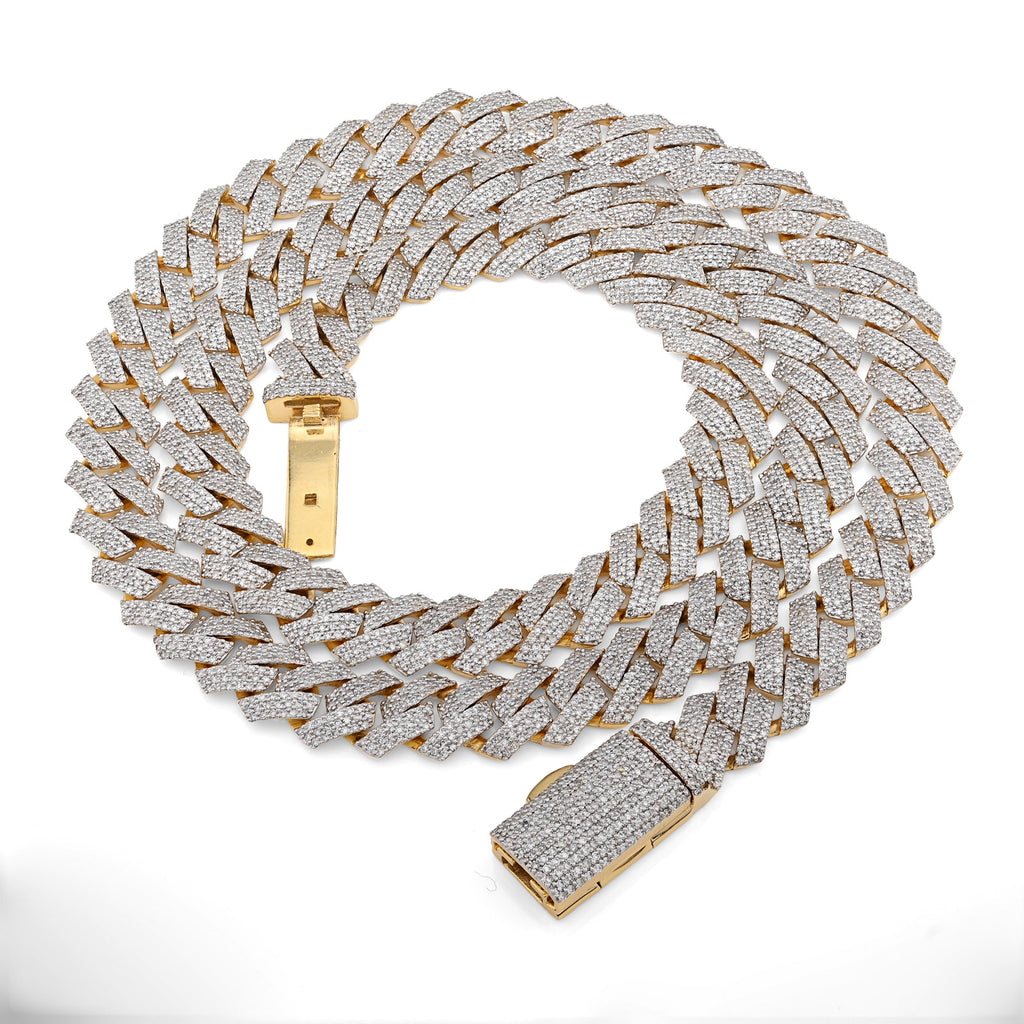 10K Yellow Gold 16.89 CT Natural Diamond Flower Setting Tennis Chain 22" Men's