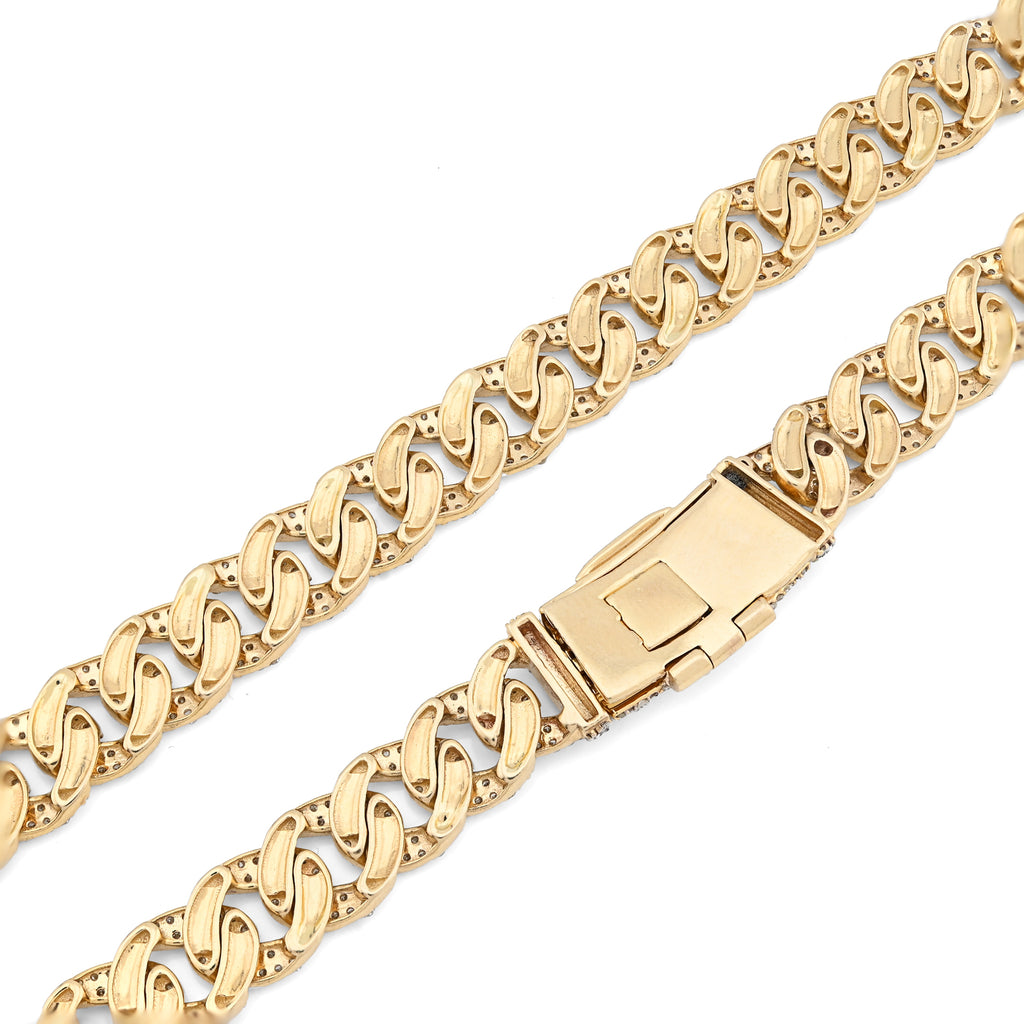 10K Yellow Gold 9 CT Natural Diamond Cuban Link Chain 8 MM Men 20" Necklace