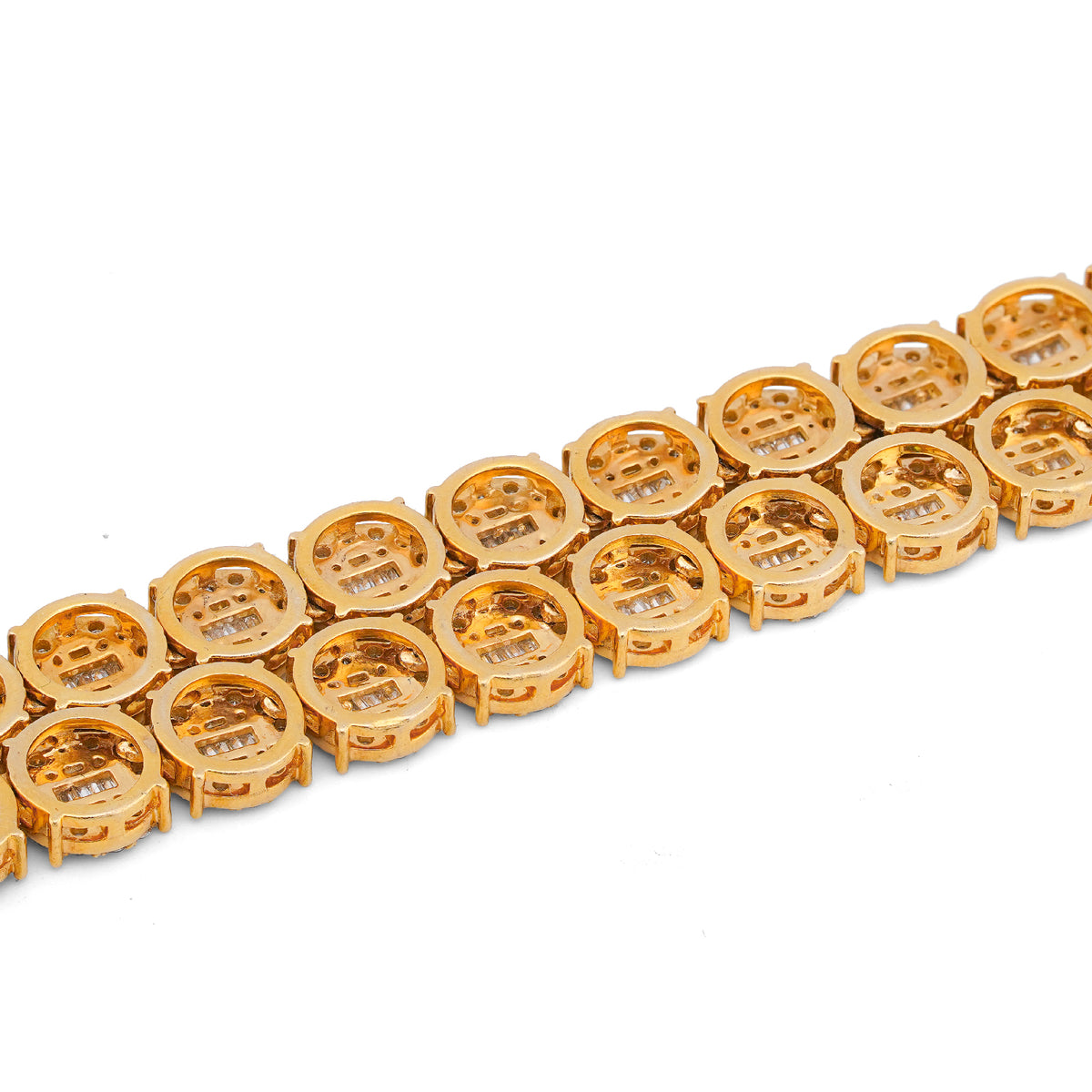 10K Yellow Gold 20CT Natural Round/Baguette Diamond 8MM Flower Cluster Tennis Chain