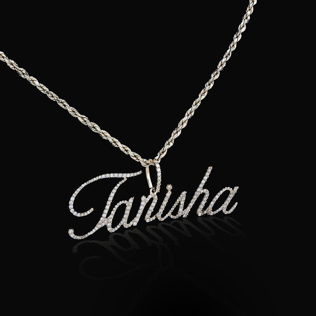10K Yellow Gold 1.25 CT Natural Diamond "TANISHA" Name Pendant 3.6 g Women Charm