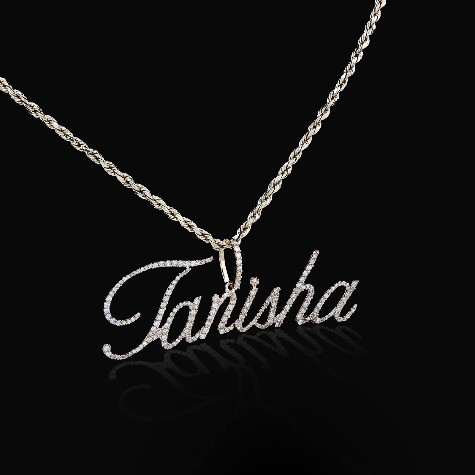 10K Yellow Gold 1.25 CT Natural Diamond "TANISHA" Name Pendant 3.6 g Women Charm