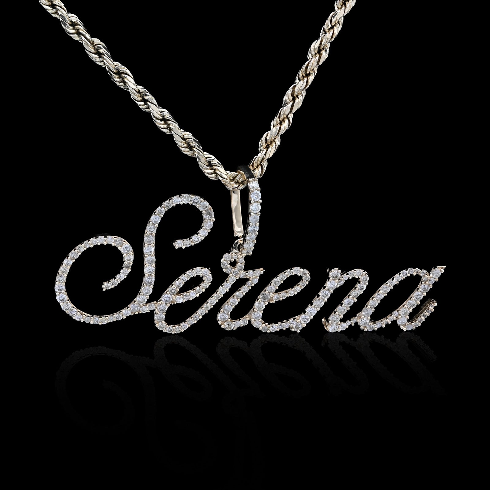 10K Yellow Gold 1 CT Natural Diamond "SERENA" Name Pendant 3.1 g Women Charm