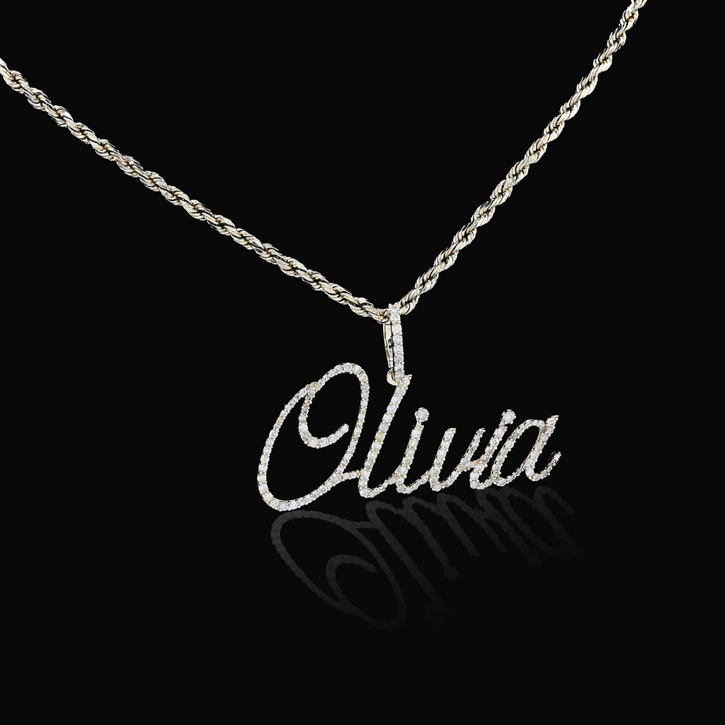 10K Yellow Gold 1 CT Natural Diamond "OLIVIA" Name Pendant 3.0 g Women Charm