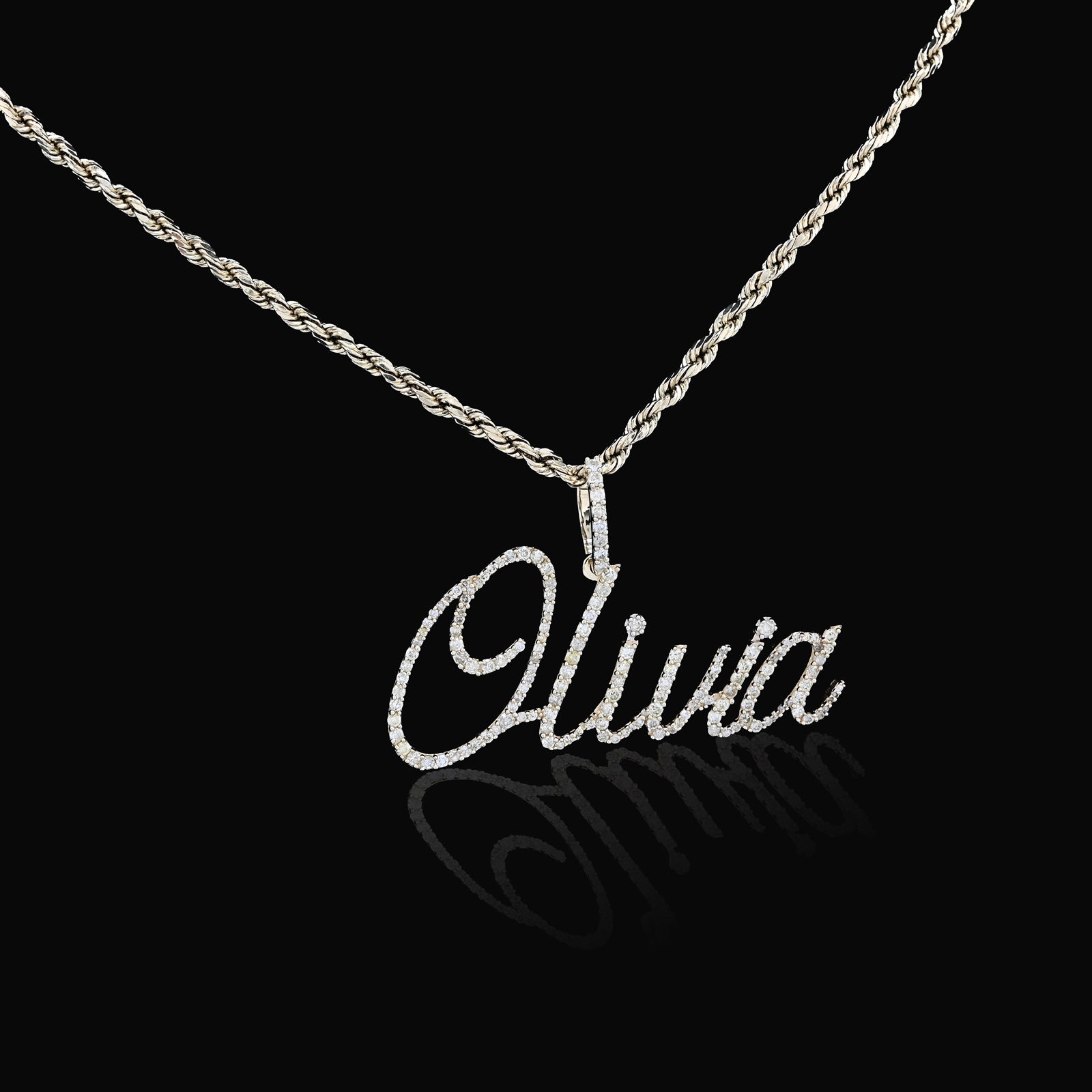 10K Yellow Gold 1 CT Natural Diamond "OLIVIA" Name Pendant 3.0 g Women Charm