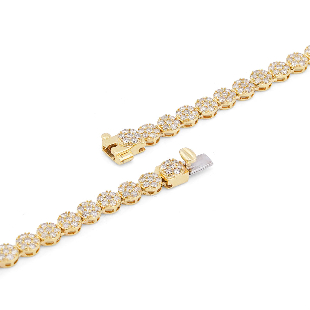 10K Yellow Gold 7CT Natural Diamond Flower Cluster Round 4MM 22" Men Women Necklace