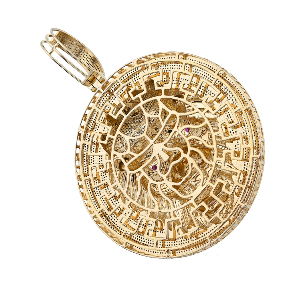 10K Yellow Gold 3 CT Natural Diamond Lion Face Crown Round Shape 89.2 MM Pendant Men Charm 43.6 g