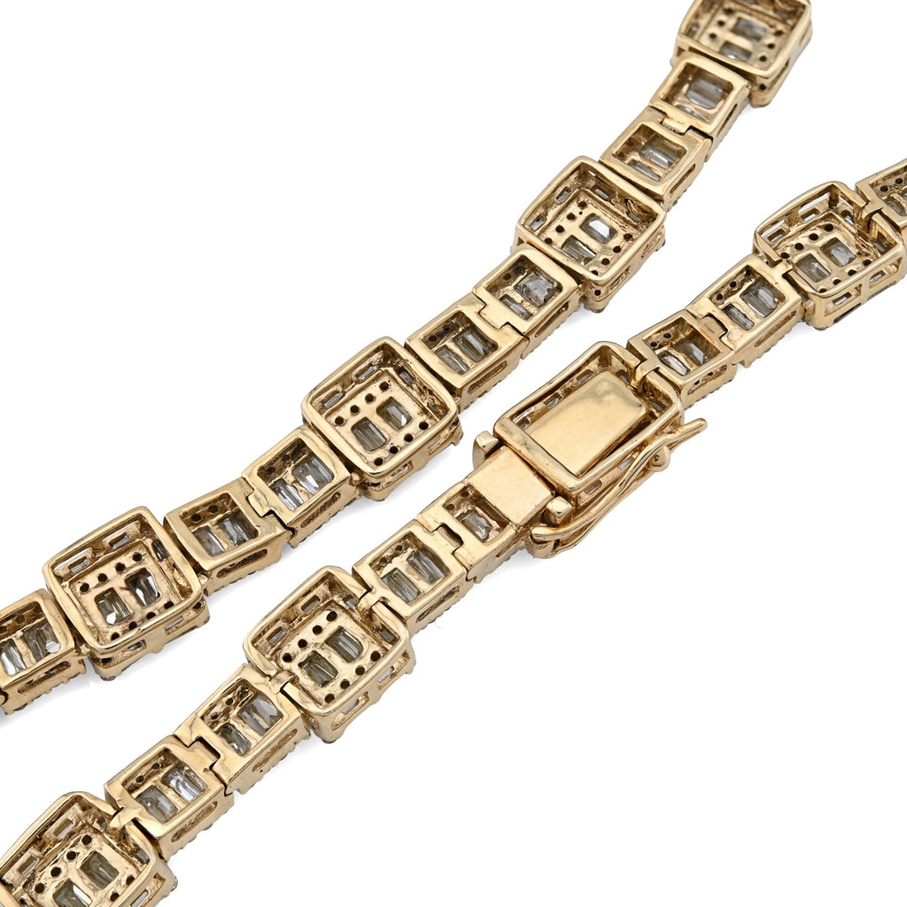 10K Yellow Gold 22CT Baguette/Round Natural Diamond Square and Rect Link Shape Mens Necklace 22"