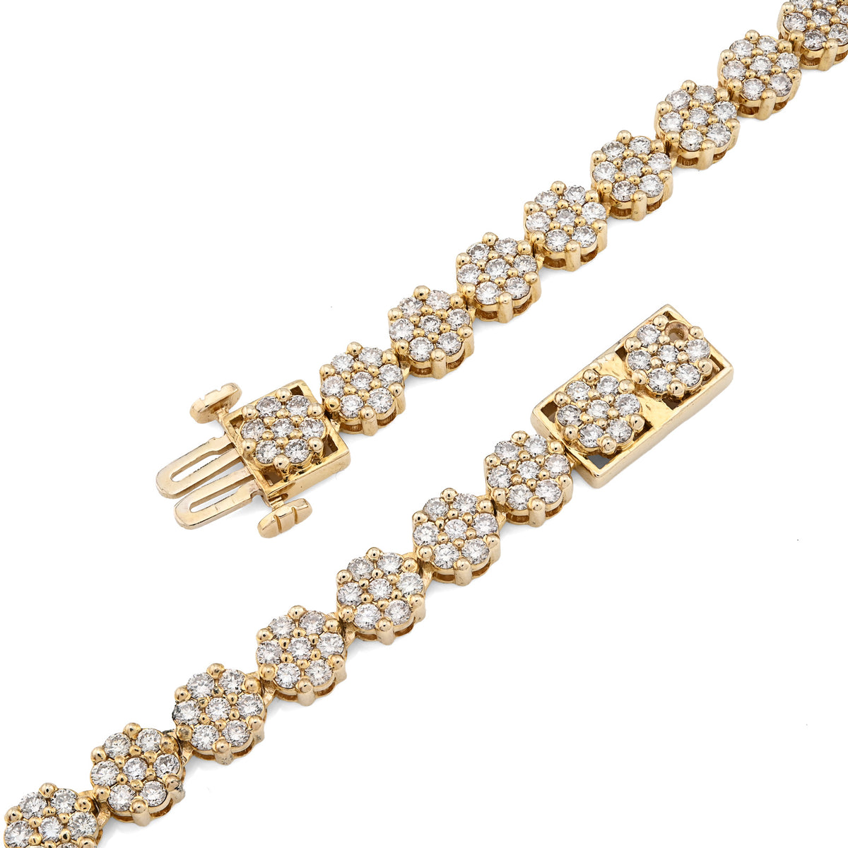 10K Yellow Gold 16 CT Natural Diamond Flower Setting Tennis Chain 22" Men's Necklace