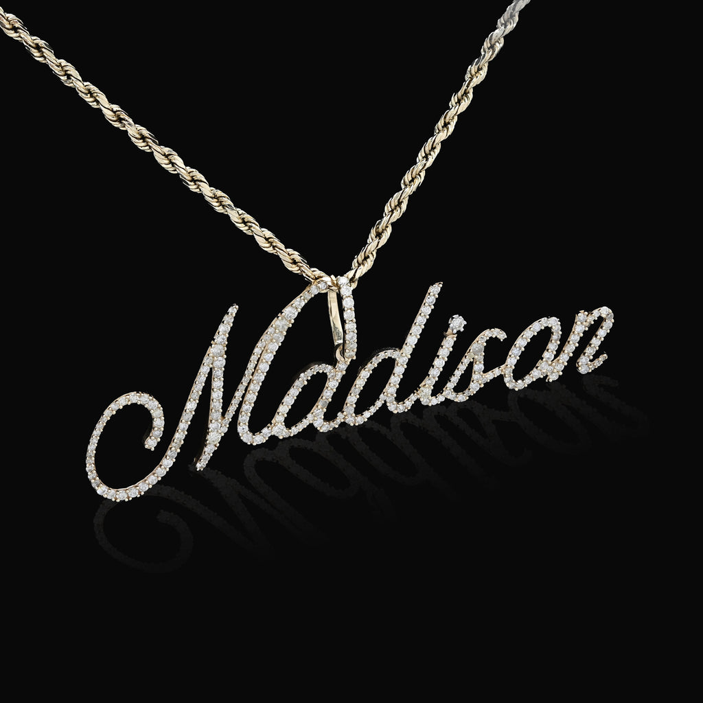 10K Yellow Gold 1.5 CT Natural Diamond "MADISON" Name Pendant 5.0 g Women Charm