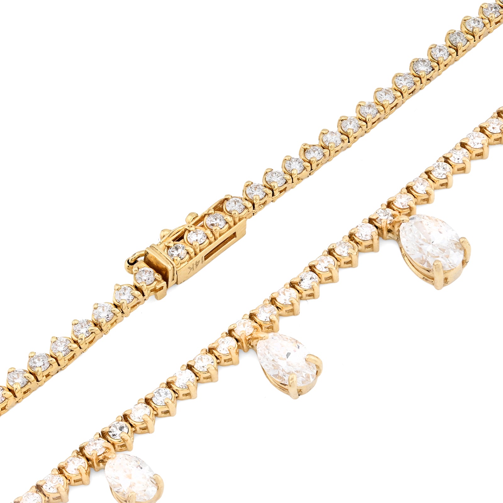 14K Yellow Gold 9.52 CT Lab Diamond Solitaire Tennis Chain 17" Women 18.8 g Necklace