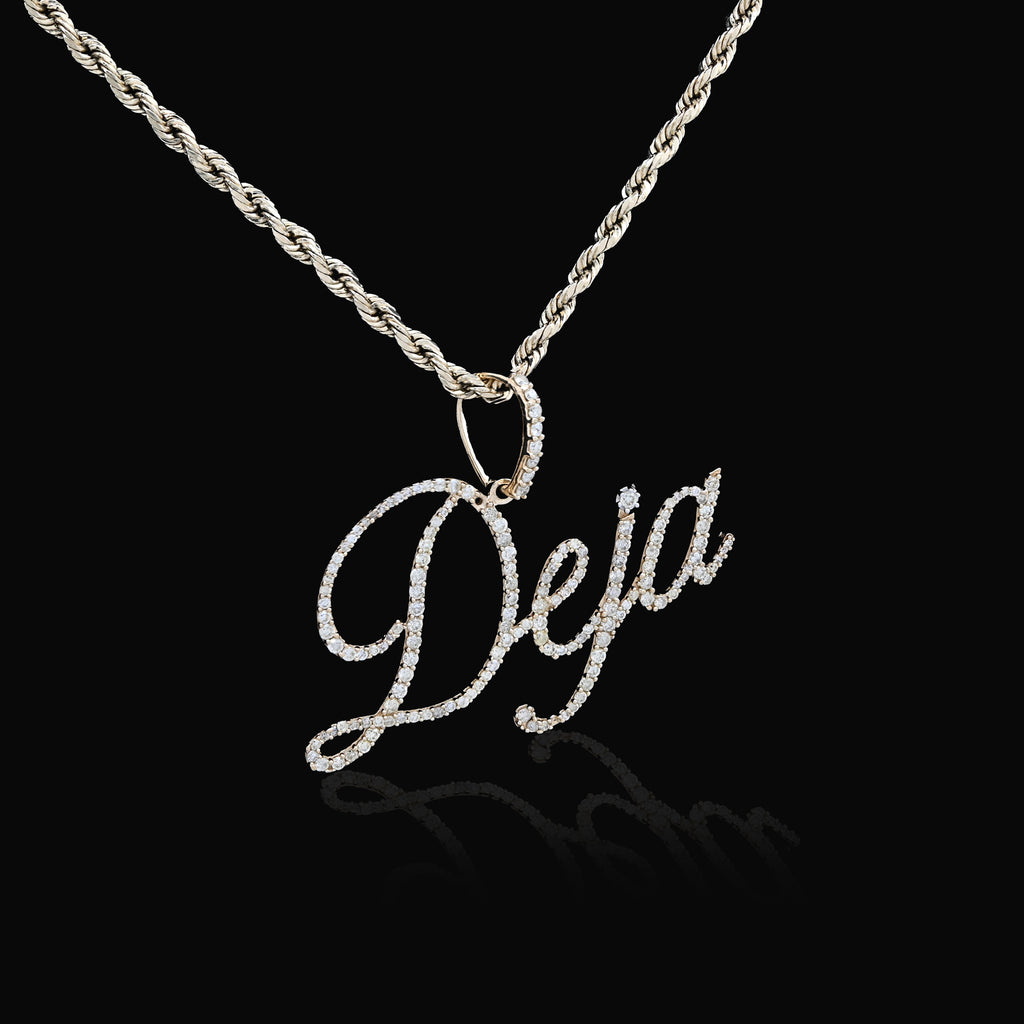10K Yellow Gold 1 CT Natural Diamond "DEJA" Name Pendant 3 g Charm