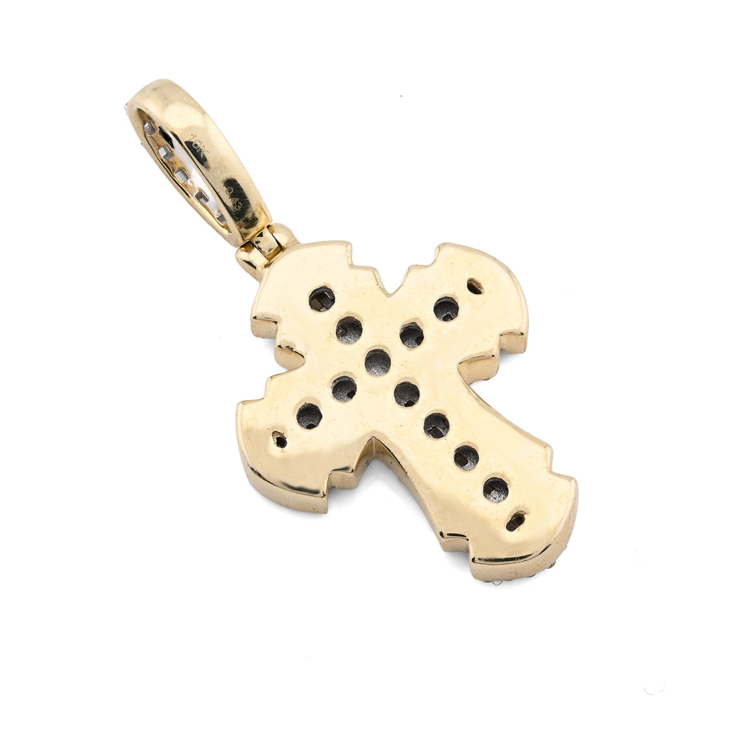 10K Yellow Gold Round & baguettes 0.43 CT Natural Diamond Cross Charm 33.3 MM