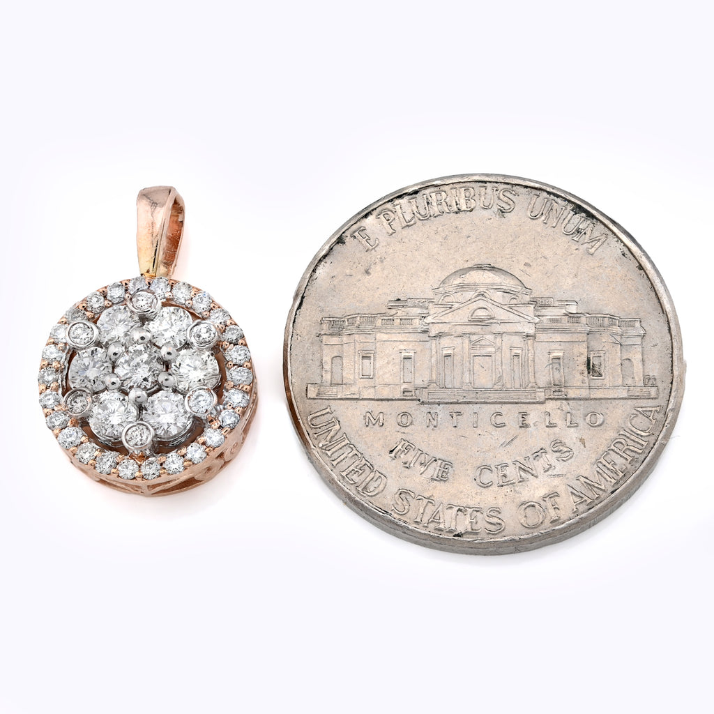 10K Rose Gold 1 CT Natural Diamond Flower Cluster Pendant Women small Charm