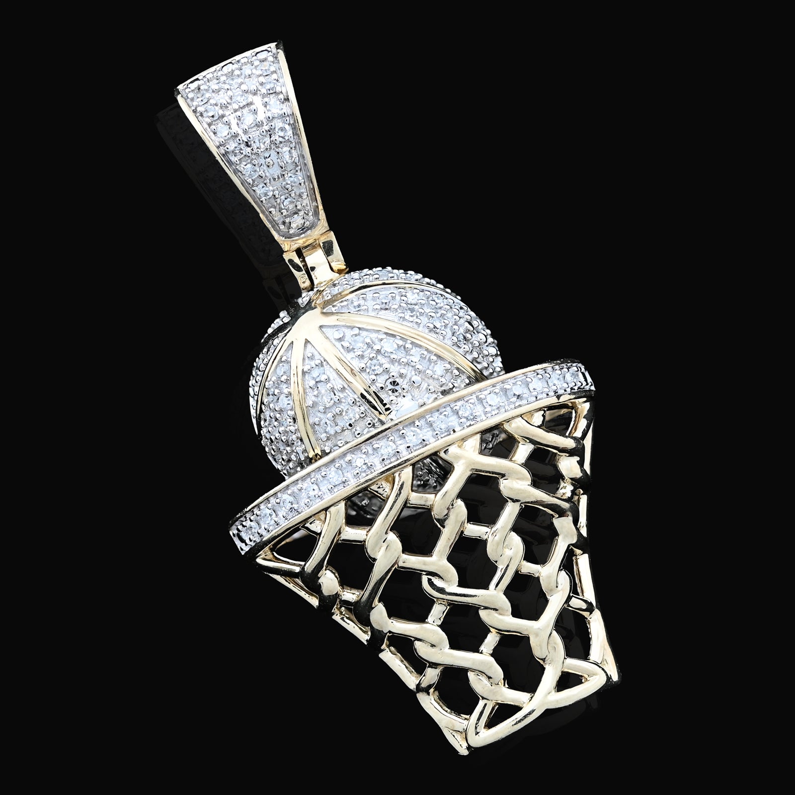 10K Yellow Gold 0.20 CT Natural Diamond Basketball & Net Charm 34.4 MM Men Pendant