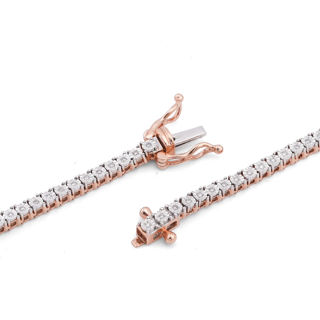 10K Rose Gold 0.78CT Natural Diamond 2.5MM Illusion Tennis Chain 18" Men Women Necklace