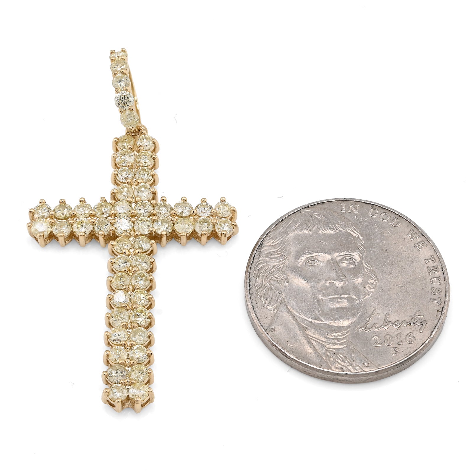 10K Yellow Gold 1.2 CT Natural Diamond Religious Cross Pendant Men Women Charm