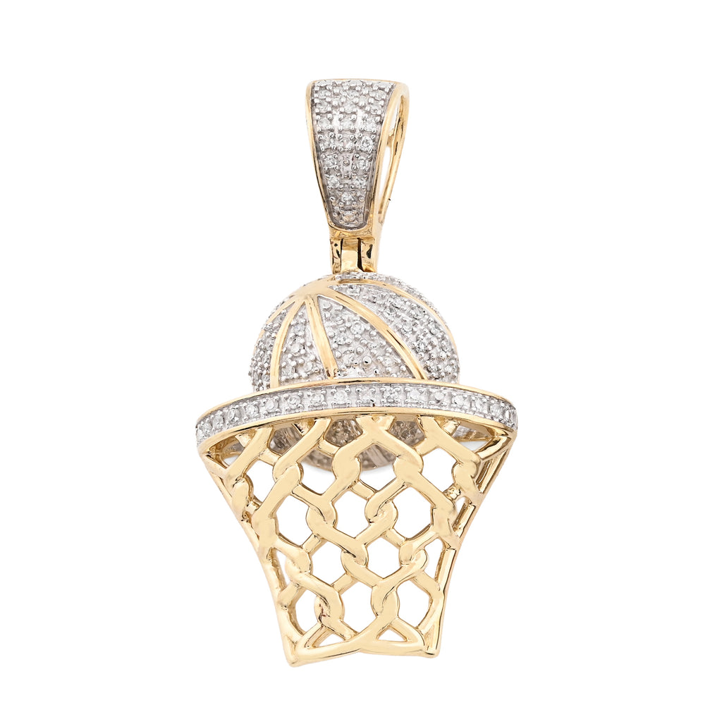 10K Yellow Gold 0.20 CT Natural Diamond Basketball & Net Charm 34.4 MM Men Pendant