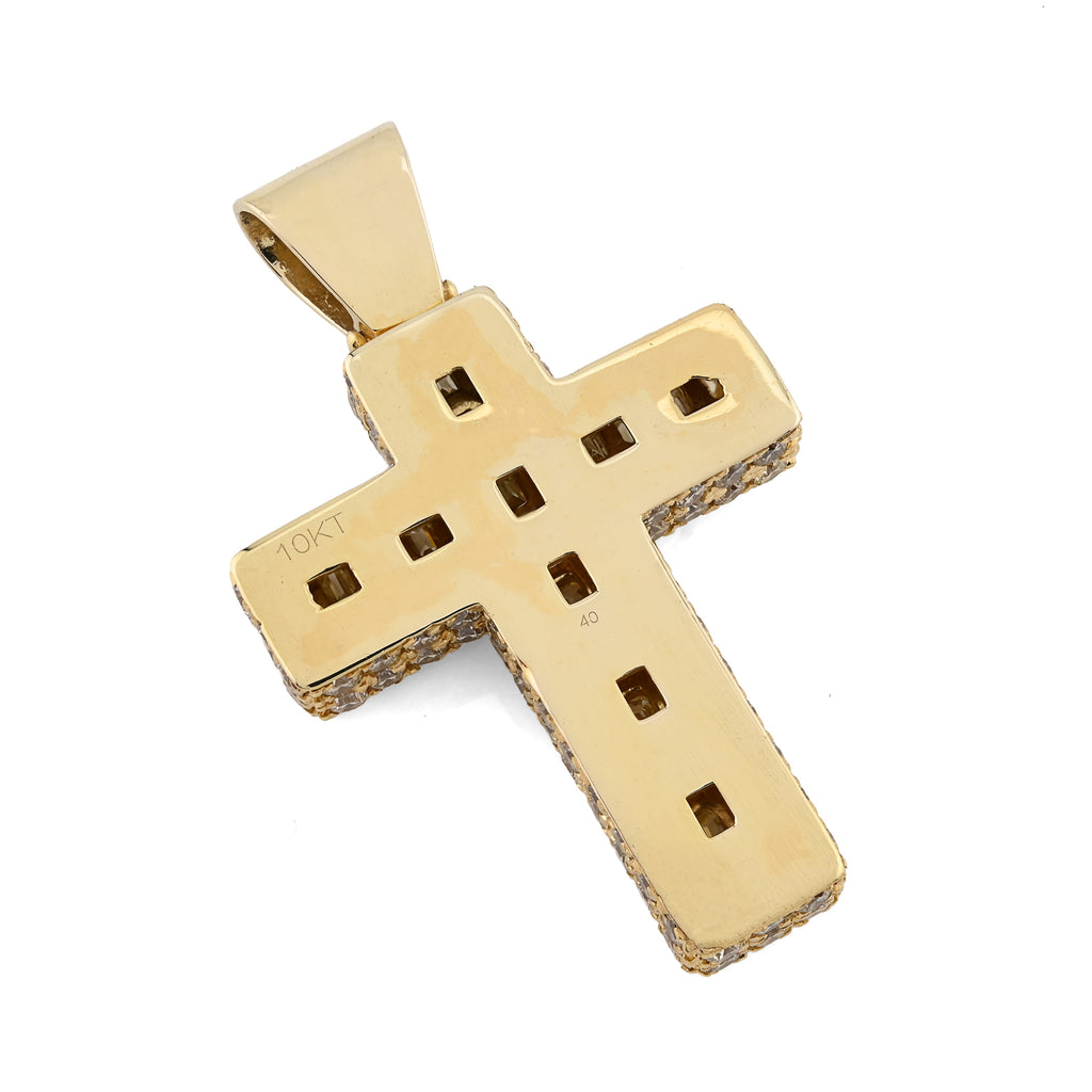 10K Yellow Gold 3.5 CT Natural Diamond Emeralds Religious Cross Pendant Men 12.3 g Charm 43.4 MM