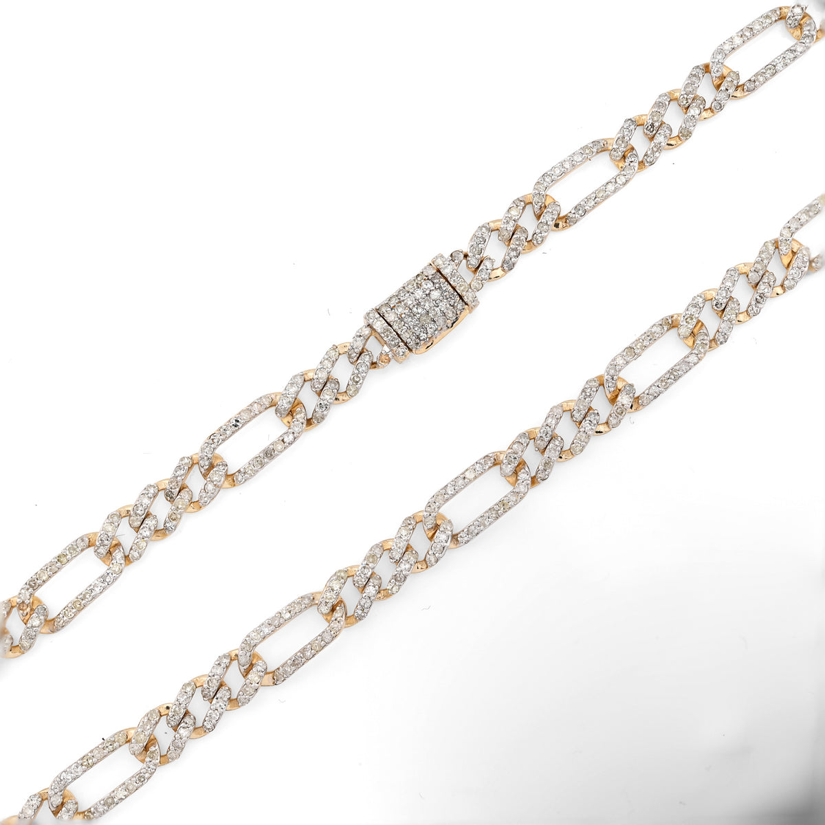 10K Yellow Gold 7.50 CT Natural Diamond 5.5 MM Figaro Chain 20" Men Women Necklace