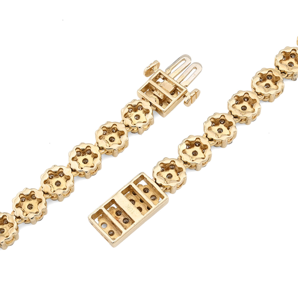 10K Yellow Gold 16 CT Natural Diamond Flower Setting Tennis Chain 22" Men's Necklace