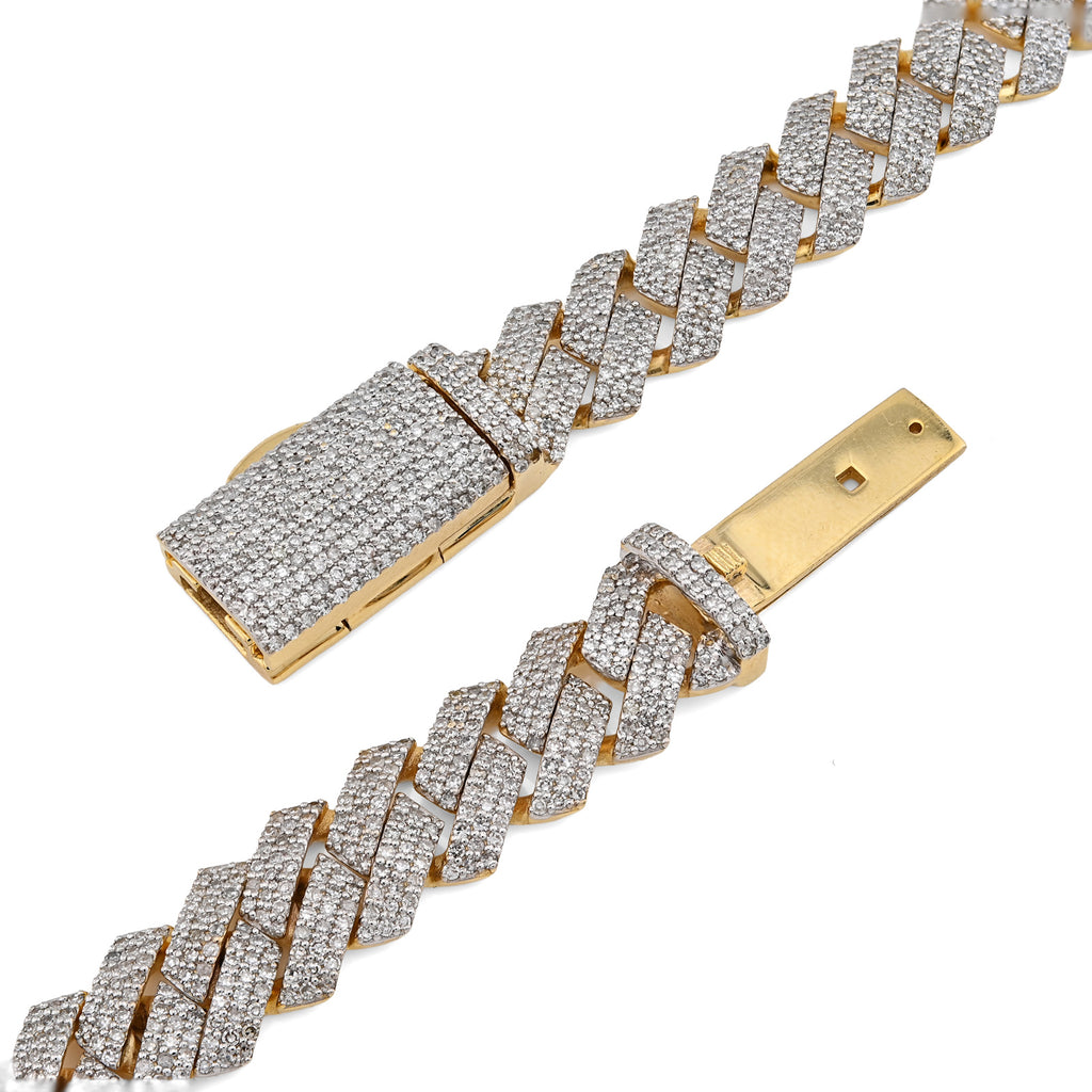 10K Yellow Gold 16.89 CT Natural Diamond Flower Setting Tennis Chain 22" Men's