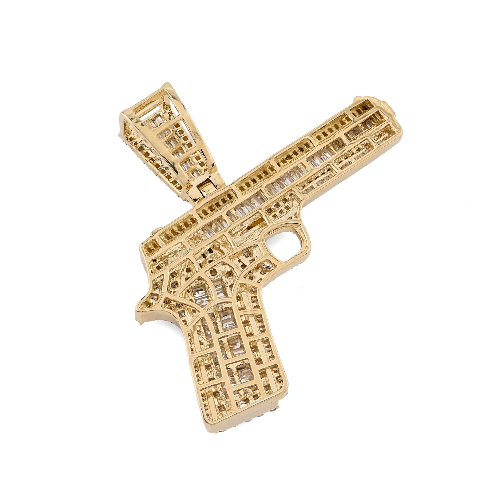10K Yellow Gold 4.50 CT Natural Diamond Round/Baguette Gun Pendant Men's Charm 12.3 g