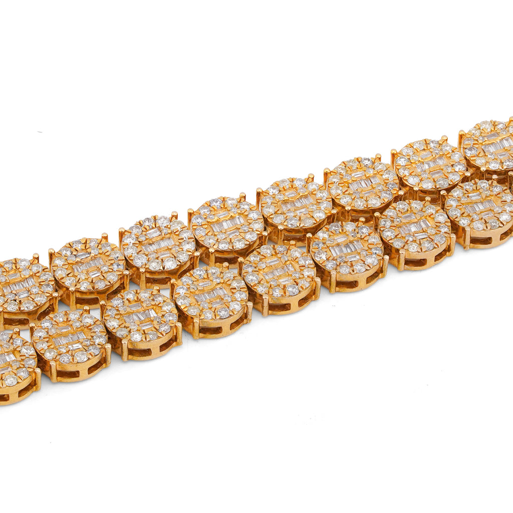 10K Yellow Gold 20CT Natural Round/Baguette Diamond 8MM Flower Cluster Tennis Chain