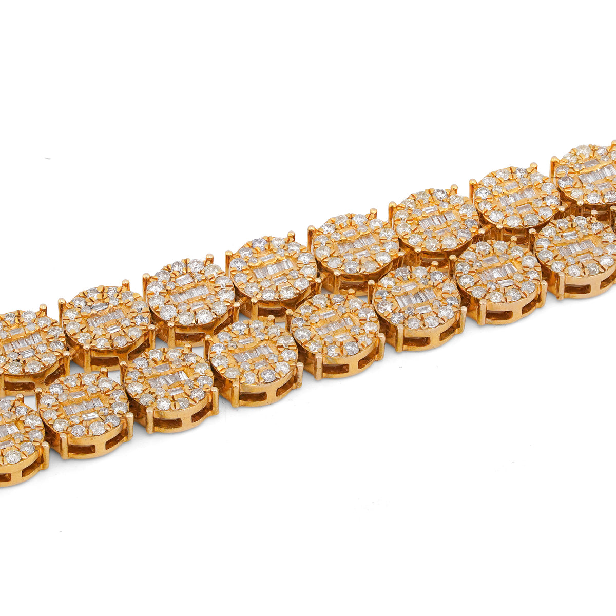 10K Yellow Gold 20CT Natural Round/Baguette Diamond 8MM Flower Cluster Tennis Chain