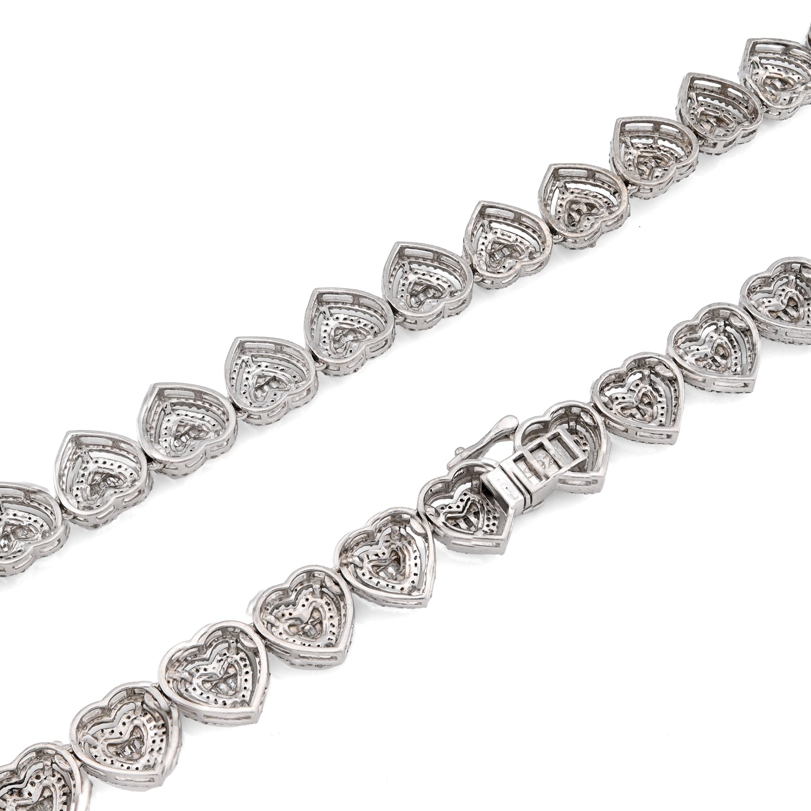 925 Sterling Silver 6 CT Natural Diamond Heart Shape link Necklace Women Chain