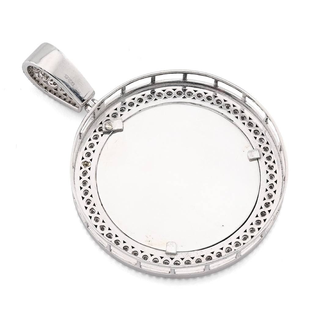925 1.90CT Natural Diamond Round Picture Charm Memory Pendant Men Women 2.5"