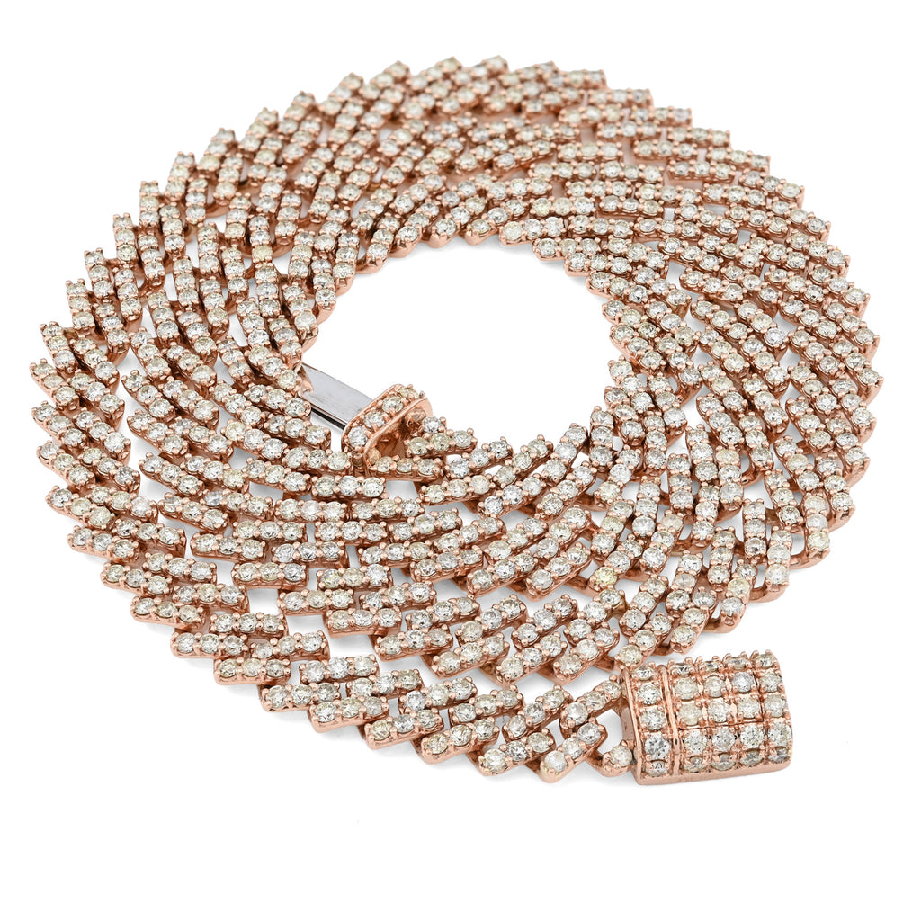 10K Rose Gold 18 CT Natural Diamond 8 MM Cuban link Chain 21" Men Women Necklace